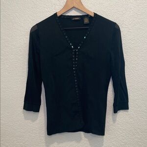 Mssioni Black Women's Silk Blend Knit Cardigan with Beaded Trim M